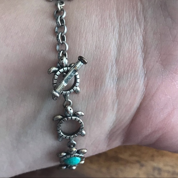 Turquoise & Jade Sterling Silver Turtle Bracelet - Picture 5 of 7